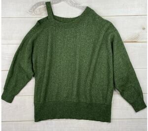 Maurices sweater Womens XXL Green One Shoulder 3/4 Sleeve Pullover Stretchy Knit